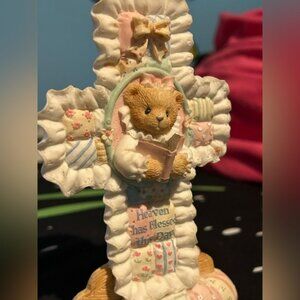 Baby girl Bear Cross Figurine